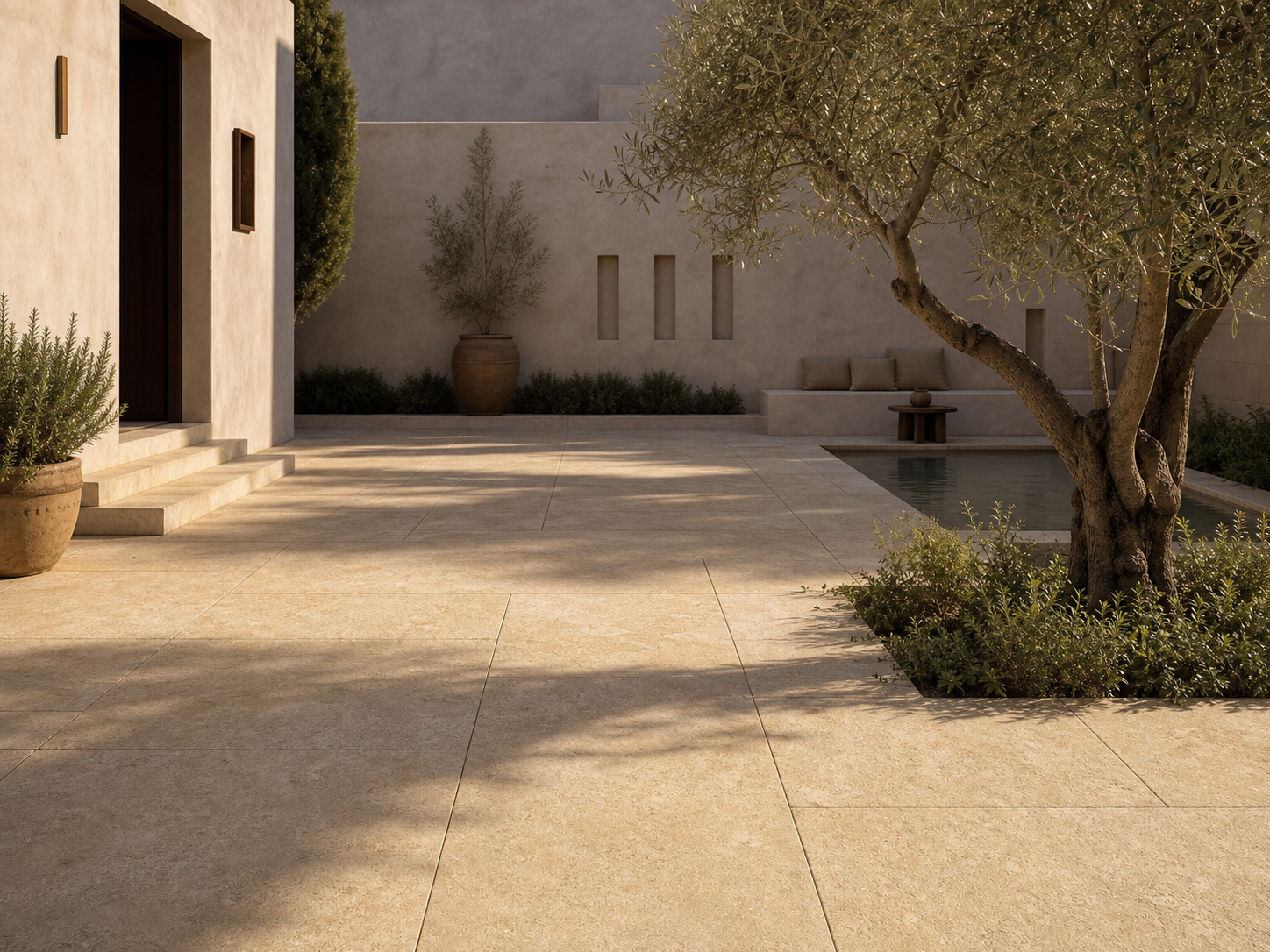 Visualization of Zola Beige courtyard paving