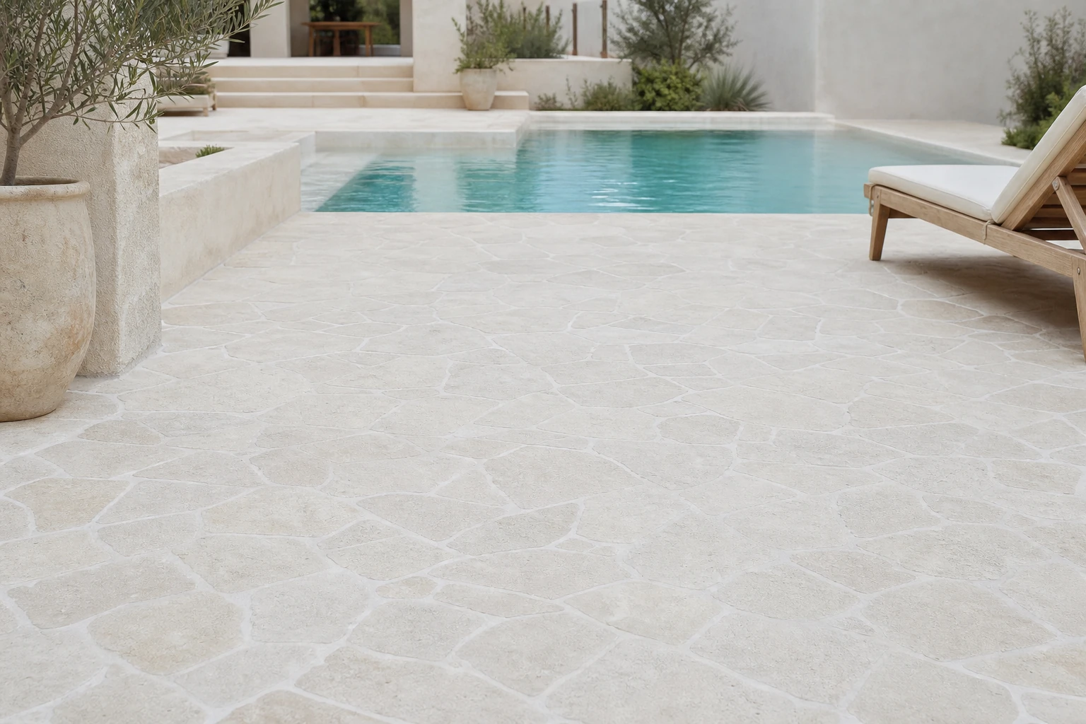 Classic Travertine Crazy Paving shown in an installed travertine crazy paving application