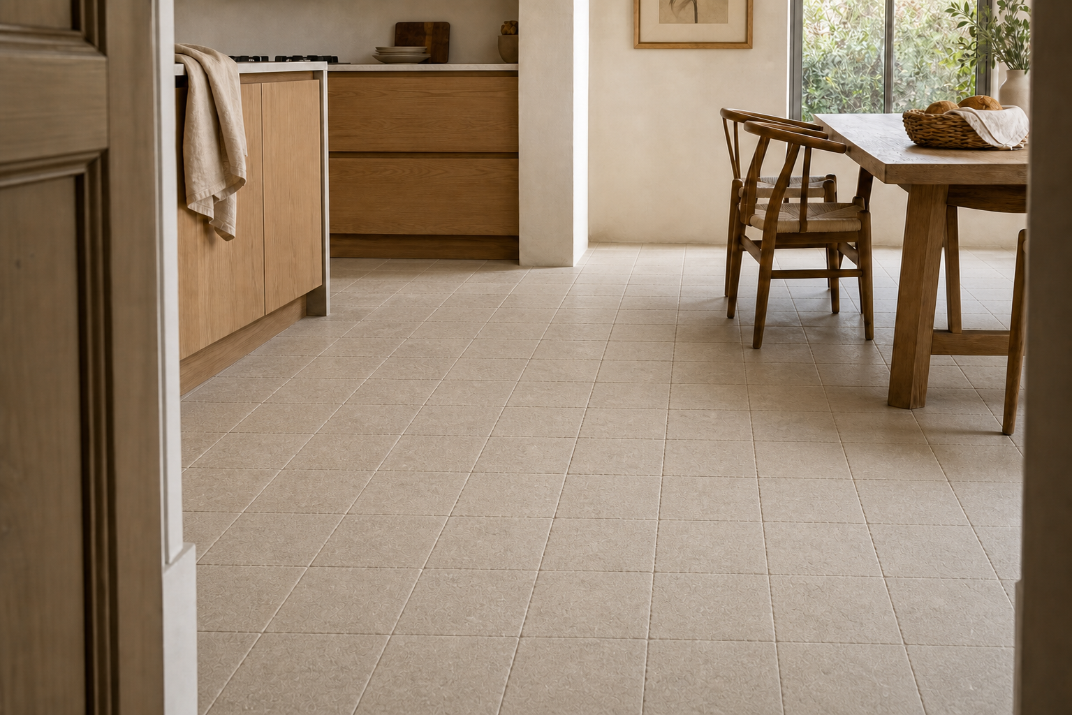 Zola Beige Flooring shown in an installed limestone flooring application