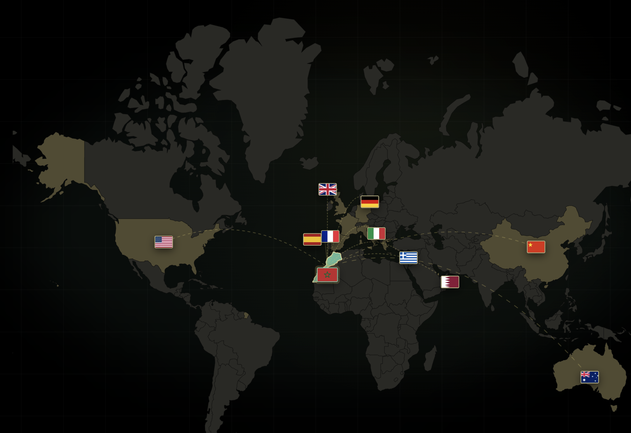 World map showing Tesmar Stone export markets from Morocco
