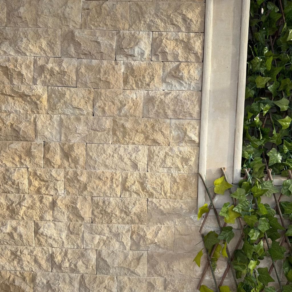 Chablis Beige rock-face walling architectural installation