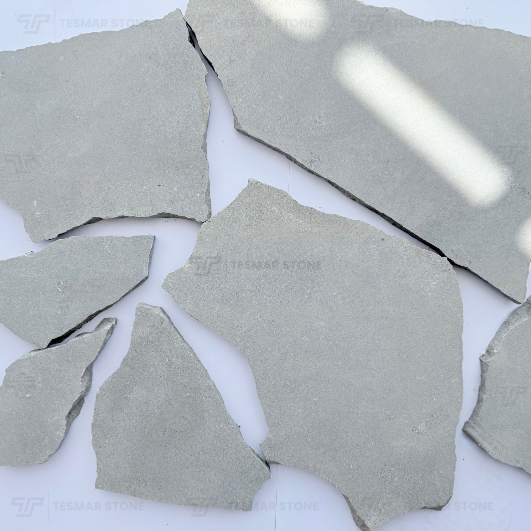Natural variation across Avallon Grey irregular paving pieces