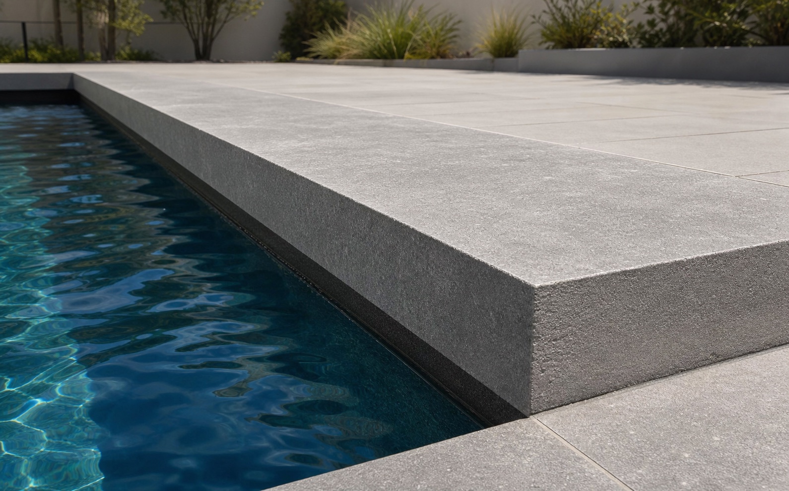 Avallon Grey limestone drop-face pool edge and paving