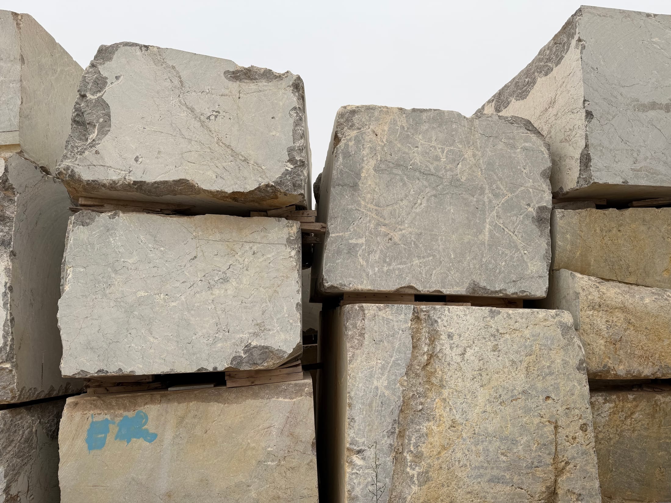 Moroccan limestone blocks prepared for production