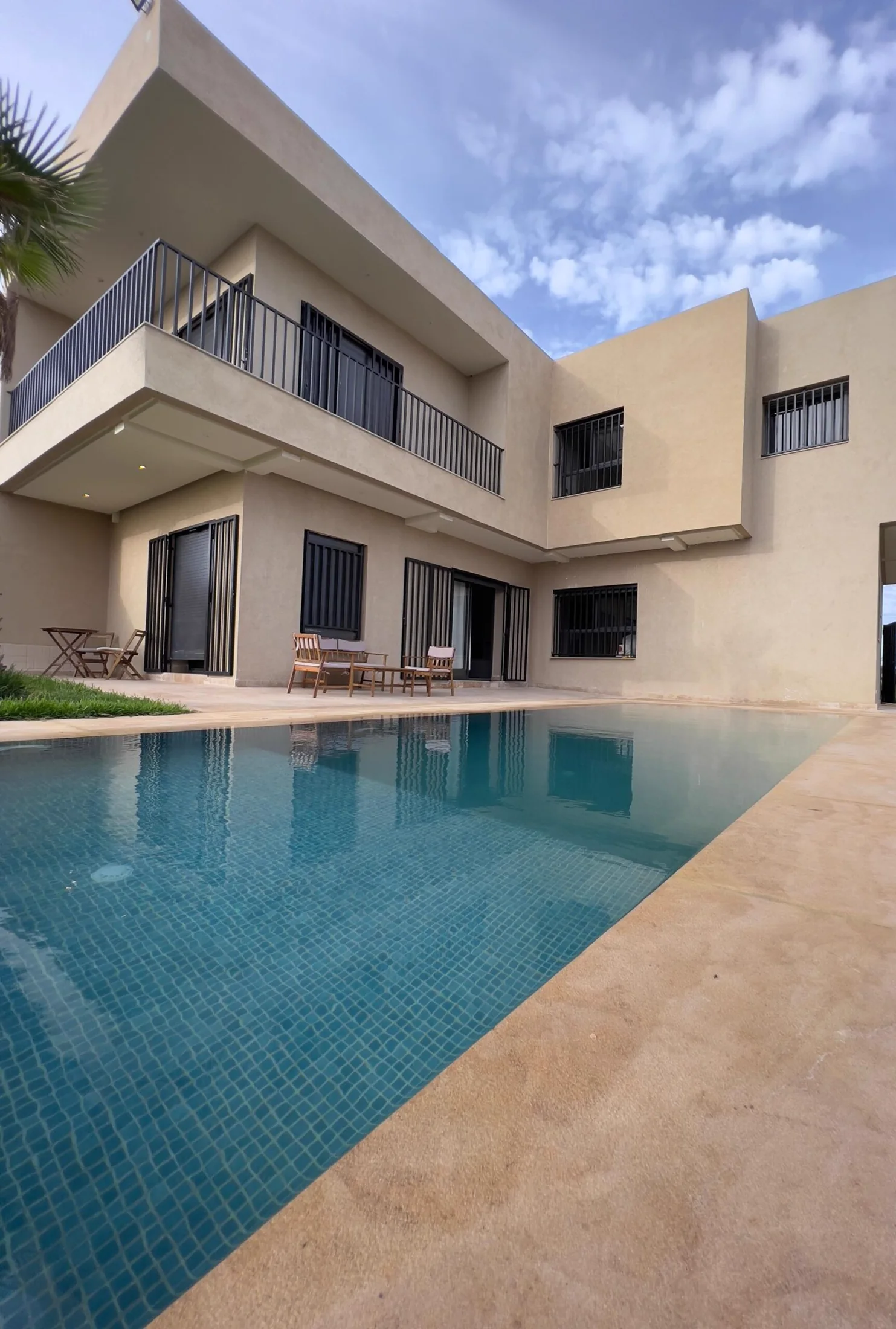 Chablis Beige limestone pool terrace at a contemporary villa