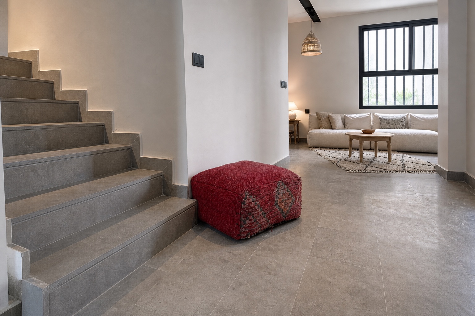 Limestone flooring in a refined interior